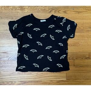 Messy Bun Just Chillin' Glow In The Dark Bat Crop Top T-Shirt Black Goth Witchy